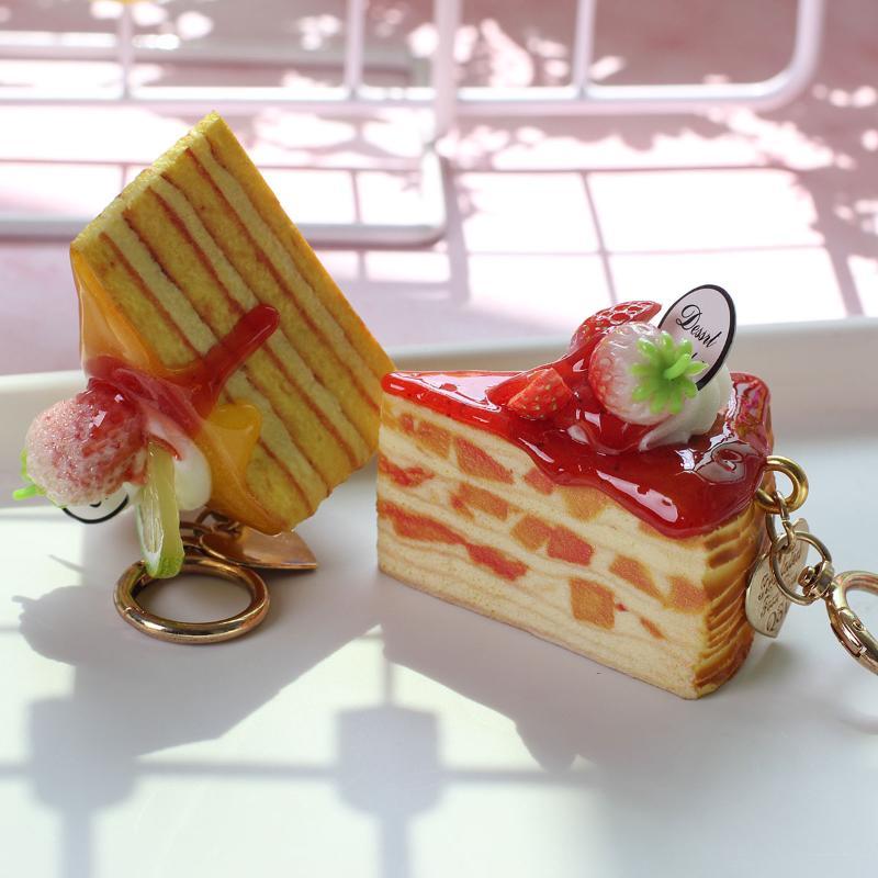 Adorable Realistic Triangular Pizza Fruit Cake Bag Pendant Lifelike Food Design Car Hanging Decoration for Keychain Bag Gift