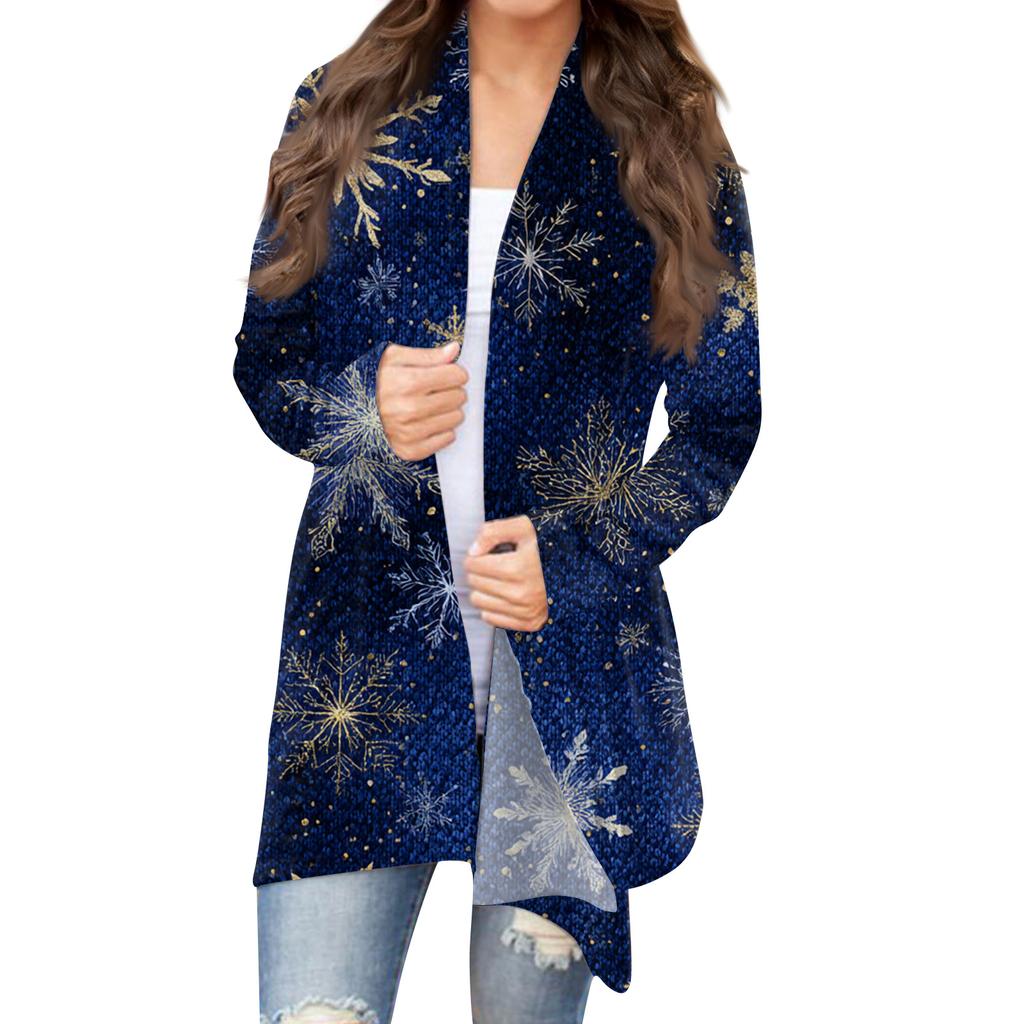 Women's Fashion Christmas Print Jacket Long Sleeve Casual Cardigan Coat