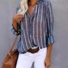 Semplice ed elegante camicia a righe stampata da donna a maniche lunghe taglie forti casual camicetta da donna vintage con bottoni e colletto rovesciato camicette da donna top 24661