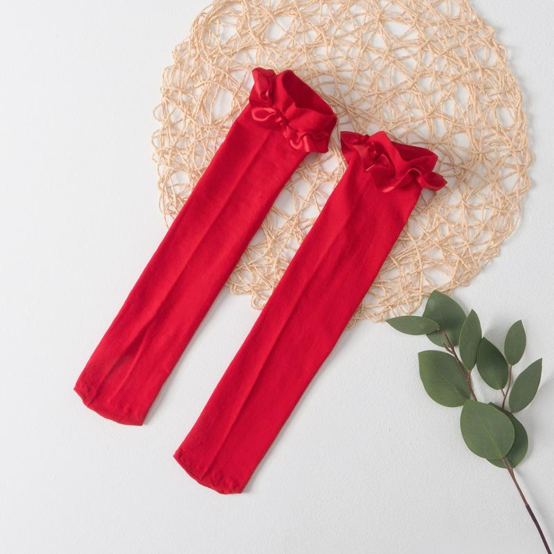 Children S Socks Spring And Autumn Big Red Medium And Small Children S Long-Tube Knee Socks Girls  White Stacking Socks Princess Older Children S Socks are about 42-45cm long красный