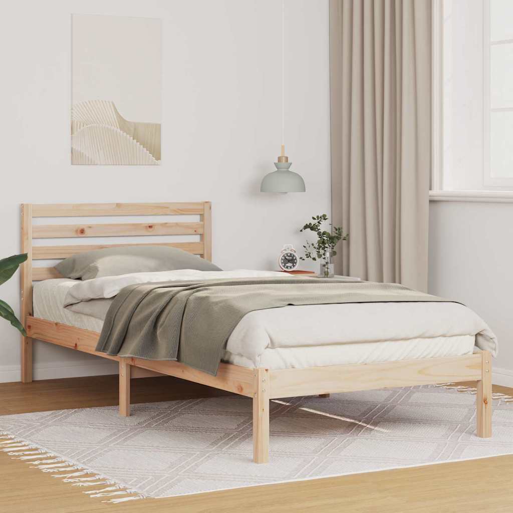 Brown Bed Frame with Headboard 80 x 210 cm Solid Pine Wood