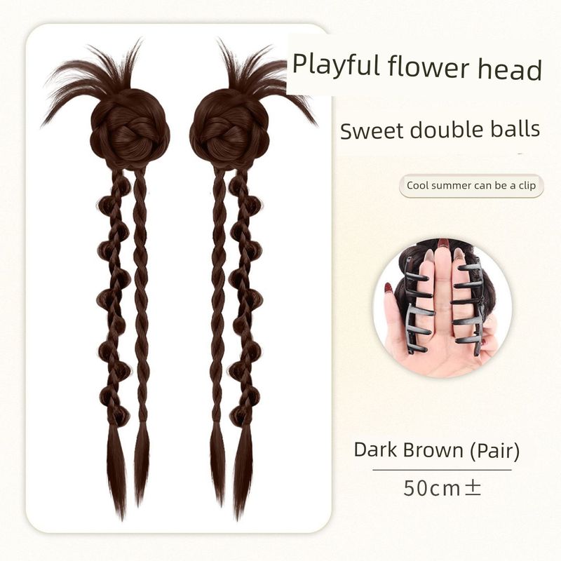 

Детские летние милые косички-обманки, двойные пучки, скрученная коса, натуральные искусственные волосы, новый китайский стиль, заколка, косички-обманки, хвостик Dark Brown [flower head +2 twisted braids] a pair