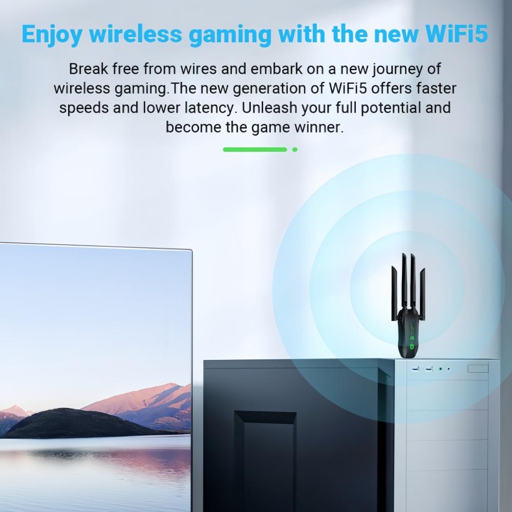 Dual Band 1300Mbps USB Adapter WiFi5 2.4G/5G 4 External Antenna Drive Free USB3.0 Wireless Receiver for Laptops/Desktops