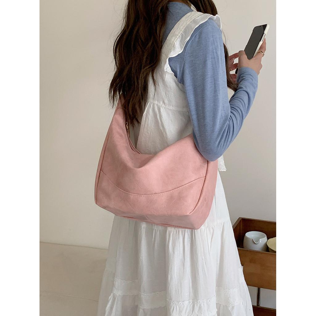 Ielgy Large Capacity Dumpling Bag Shoulder Messenger Commuter Pink Tote Bag
