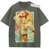 Unisex Washed Pink Vintage Tshirt One Piece Ace Flame and Wave Highquality Fabric for Home Leisure Travel Shopping