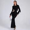 European & American Sexy Rhinestone Feather Evening Dress