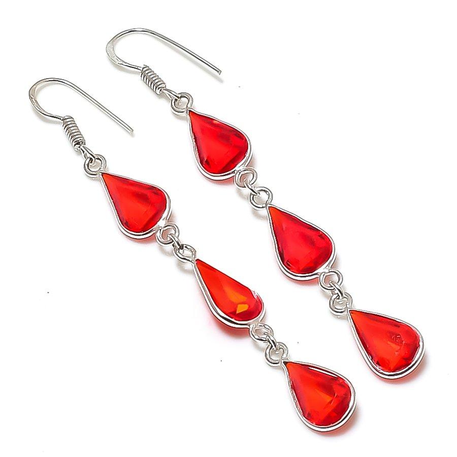 Натуральный мозамбикский гранат 925 пробы стерлингового серебра Серьга 2,96 AEE-11287