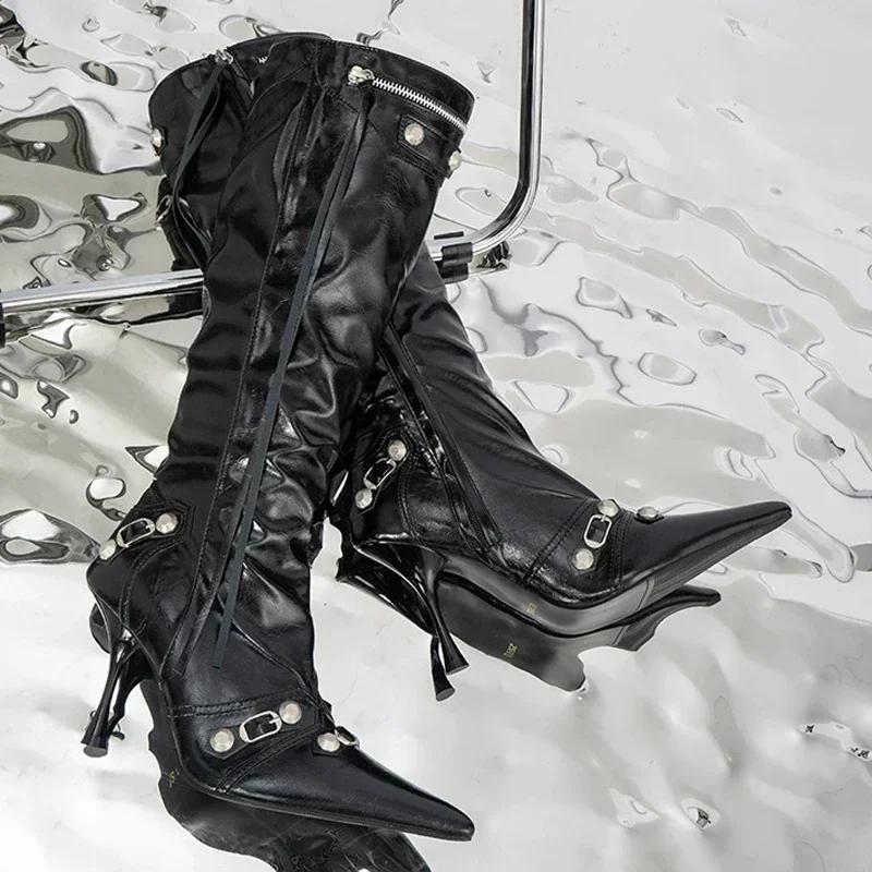 

Women Sexy Boots Pointed Toe High Heels Shoes Autumn New Fashion Stilettos Designer Knee High Zapatos Mujer Chelsea Boots Pumps 35 чёрный