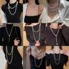 Hepburn Style Long Glass Pearl Necklace Women'S Light Luxury Niche High-End Collarbone Chain Fashionable Retro Sweater