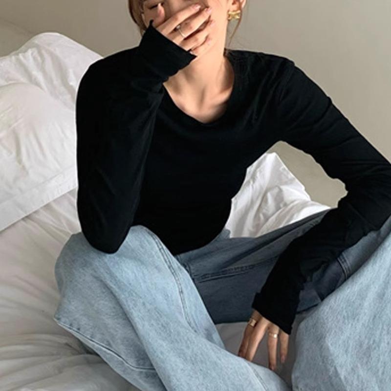 

Thin sunscreen blouse women s curled edge slightly transparent sexy Spice Girl style long-sleeved shirt bottoming shirt spring and autumn slim top XL чорний