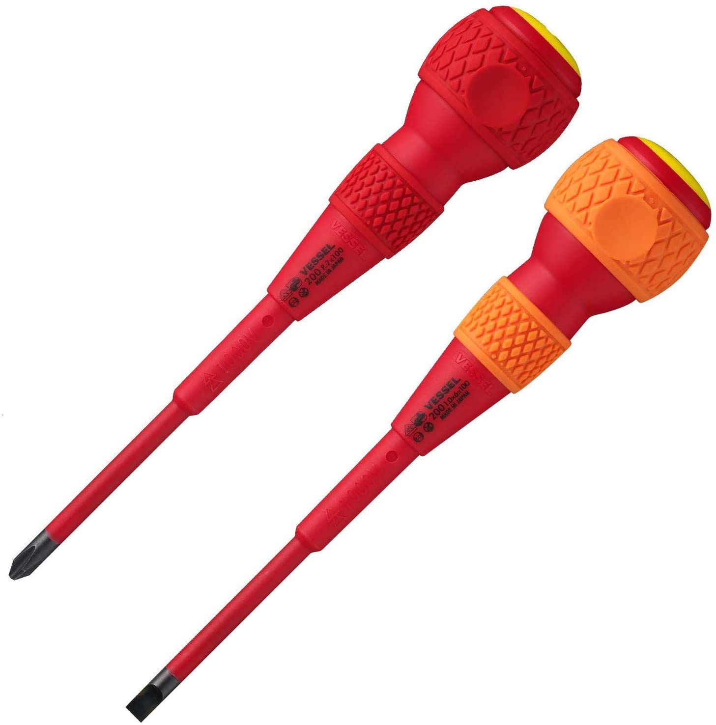 VESSEL Ball Grip Insulated Screwdriver Set x 100 x 100 2-Piece +2 / -6 202PS-1 красный