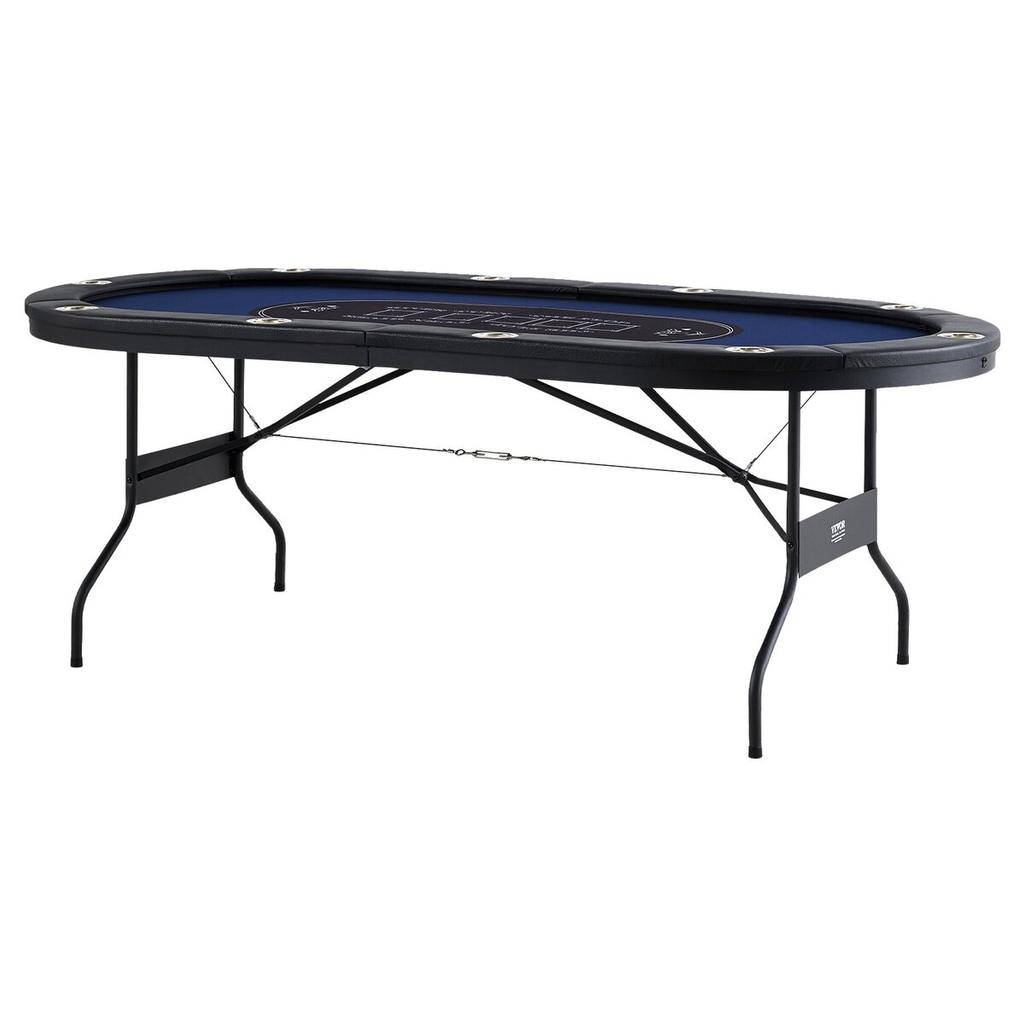10 Player Foldable Poker Table, Blackjack Texas Holdem Poker Table with Padded Rails and Stainless Steel Cup Holders, Portable Folding Card Board Game