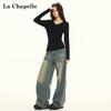 La Chapelle Women's V-Neck Long Sleeve Slim-Fit T-Shirt