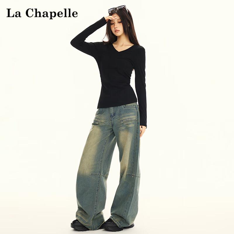 La Chapelle Women's V-Neck Long Sleeve Slim-Fit T-Shirt