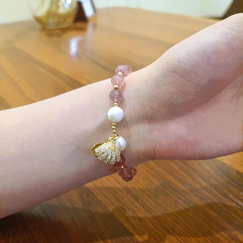 Natural Freshwater Pearl Strawberry Crystal Bracelet Bangles Women Fashion Jewelry Accessories Gift