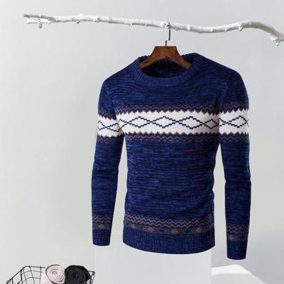 Fashion Ethnic Style Slim Bottoming Knitted Sweater Men's Color Blocking Round Neck Sweater Plus Size