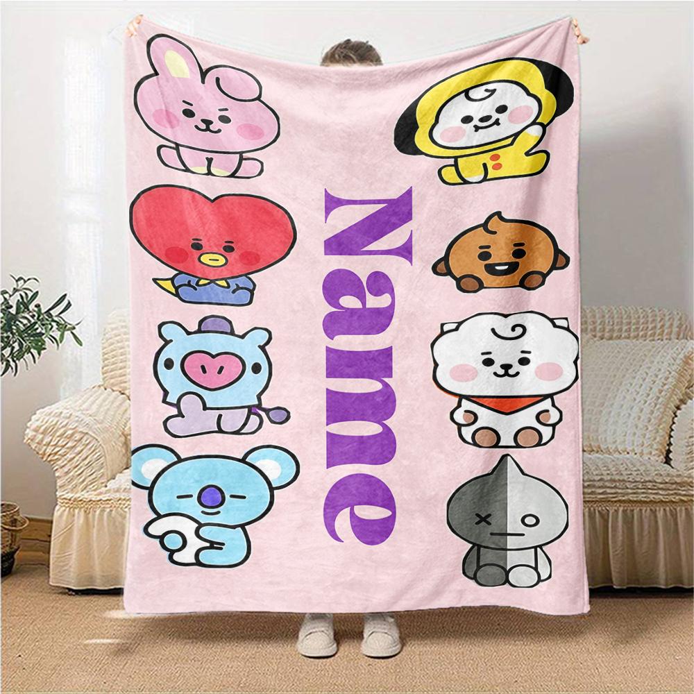 Custom Name BT21 Character Collection blanket for Couch & Bed, Plush Cozy Fuzzy Blanket Super Soft & Warm Blankets for Fall and Winter. 0908168