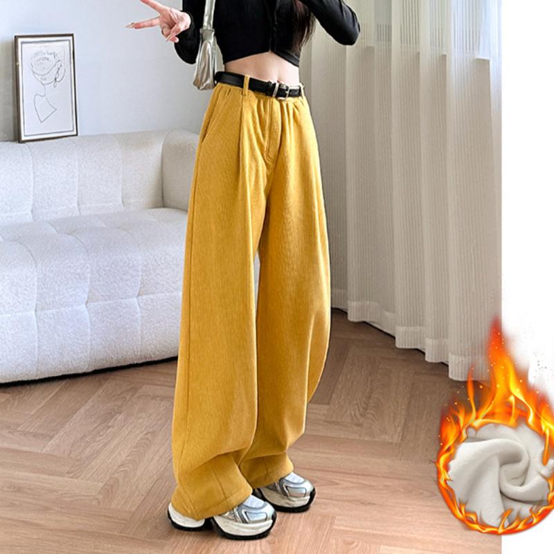 Lazy Style Drawstring Casual Pants for Women In Autumn and Winter Warm Plus Velvet Thickened Long Pants High Waist Wide-leg Pants Draped Floor Pants