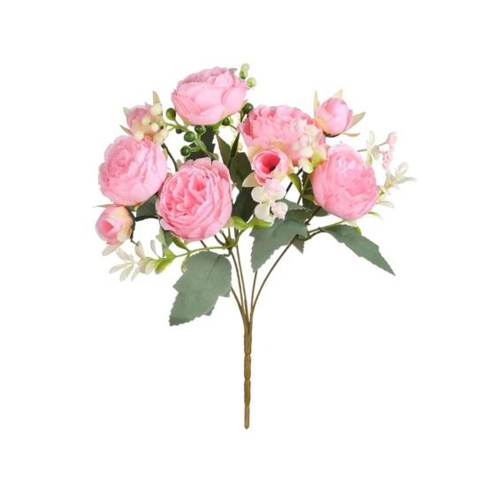 5-Head Artificial Peony Bouquet with Buds Realistic Faux Silk Peony Flower with Stem for Wedding Bridal Bouquet Floral Arrangement Table Centerpiece