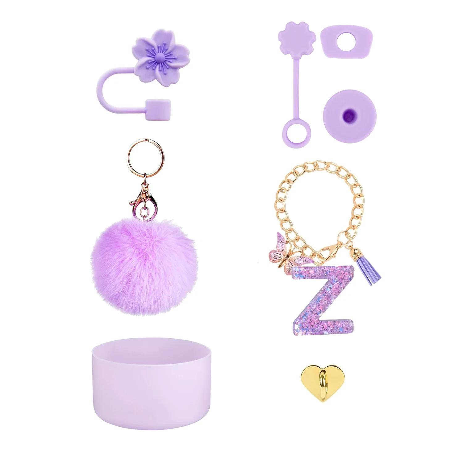 

Набор из 8 аксессуаров для стакана Stanley 30 40 унций: крышка для соломинки в виде цветка, топпер-крышка, шармы с буквами, силиконовый чехол, заглушка от проливания