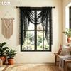 1 PC LOZUJOJU French Retro Black Lace Curtain Head, Vine Flower Jacquard Tassel Curtain Head for Bedroom Living Room Window Decoration