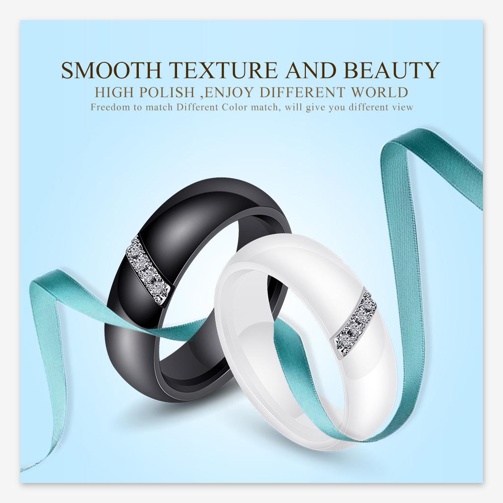 Elegant 6MM Beveled Ceramic Ring with Zirconia Inlay - Versatile Unisex Design