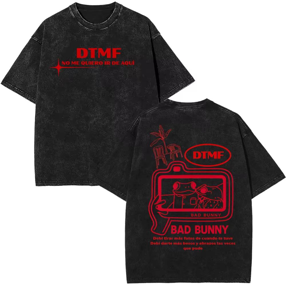Rapper Bad Bunny Tour Debi Tirar Mas Fotos DTMF Merch Tshirts Men Fashion Summer Hip Hop Vintage Washed Tshirts Streetwear