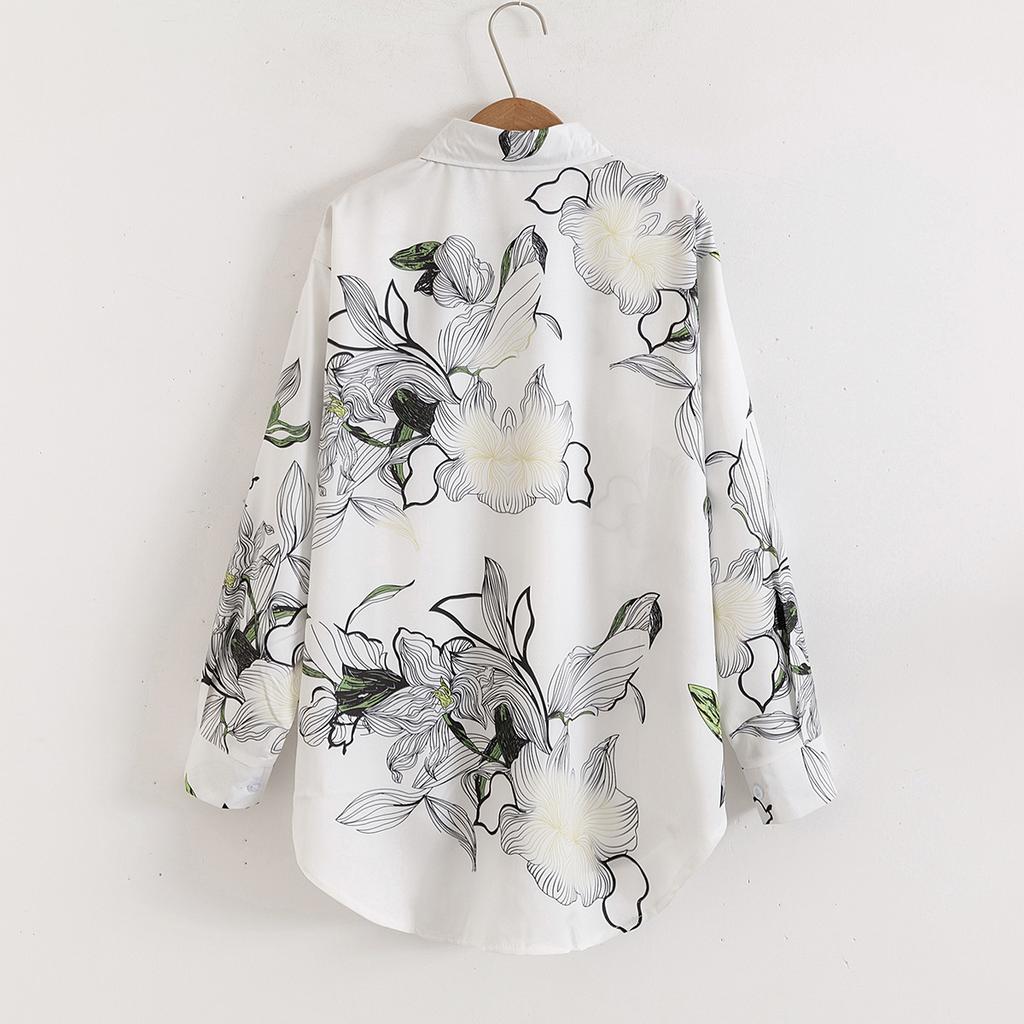 Dámská košile s květinovým potiskem, volným límcem a dlouhým rukávem, módní