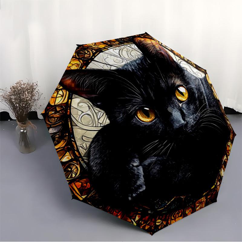 1pc Stained Glass Cat Decor Automatic Open/Close Umbrella, Compact Travel Umbrella, 8-Rib Sturdy Frame - Ideal Gift for Friends Yy251118065