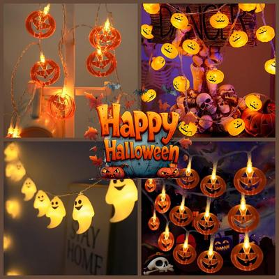 Super Bright Halloween Lights Spooky 3d Pumpkin Halloween Light String Battery Operated Led Indoor Outdoor Decoration