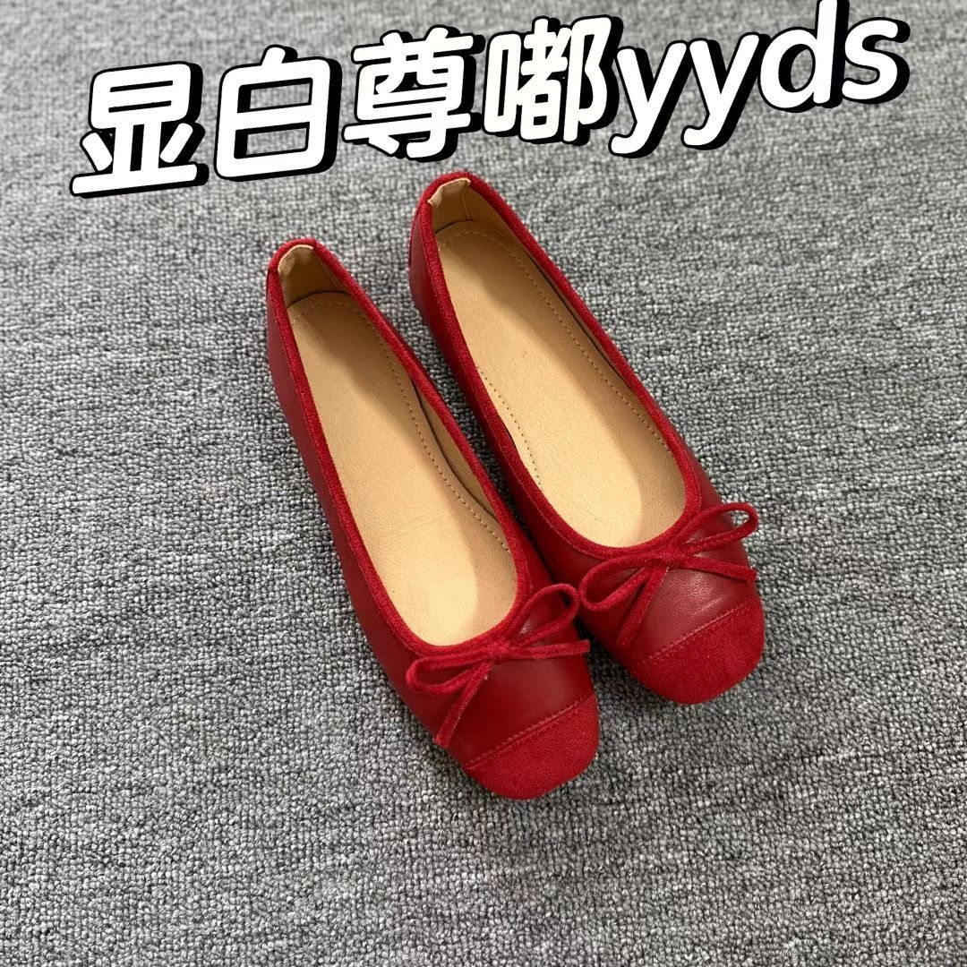 

Туфли на небольшой платформе, женские туфли с квадратным носком, красные туфли, весна-лето 2025, новые туфли в балетном стиле, ретро туфли Doudou 40