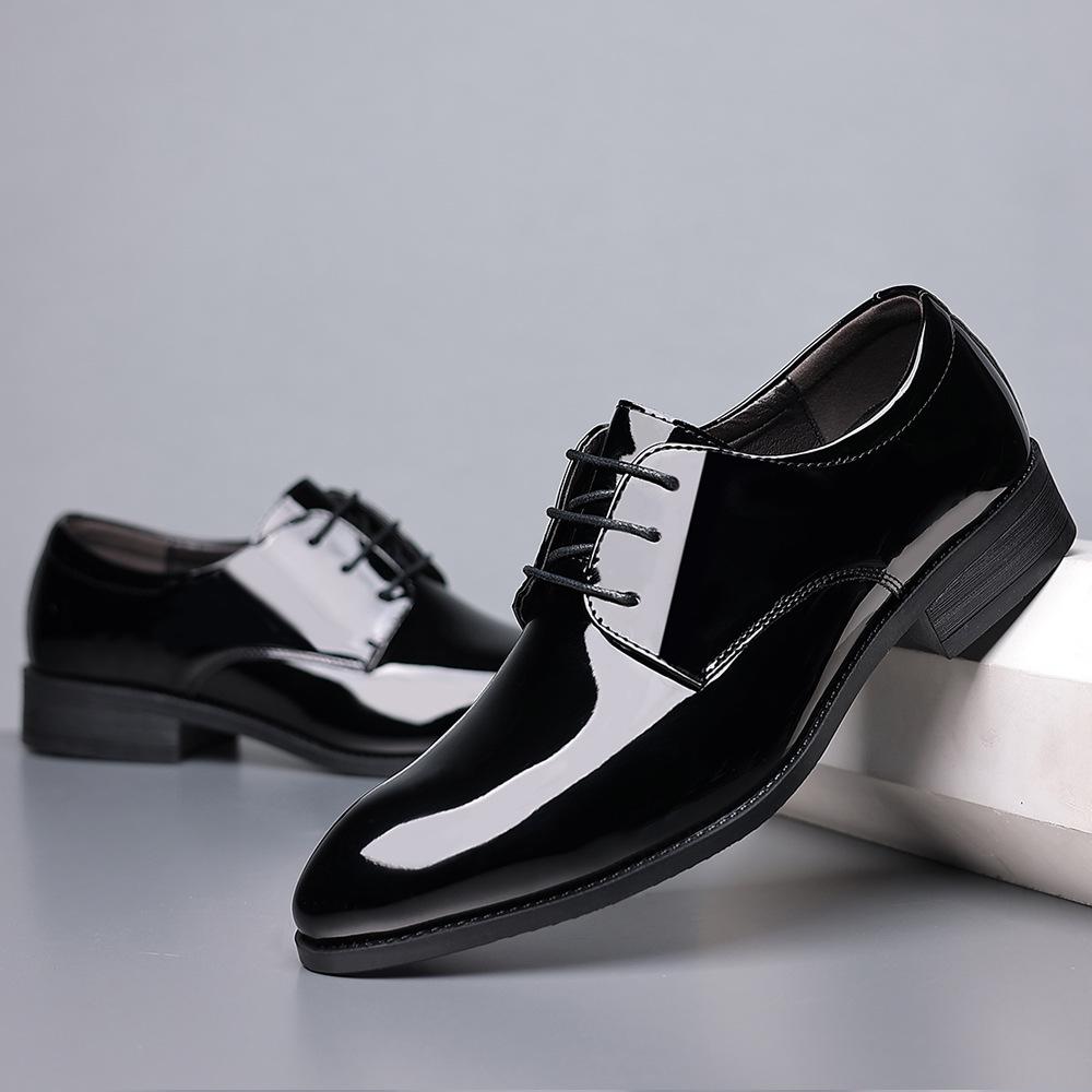 Men's Business British Large Size Dress Shoes Groom Wedding Shoes Business Leather Shoes Black