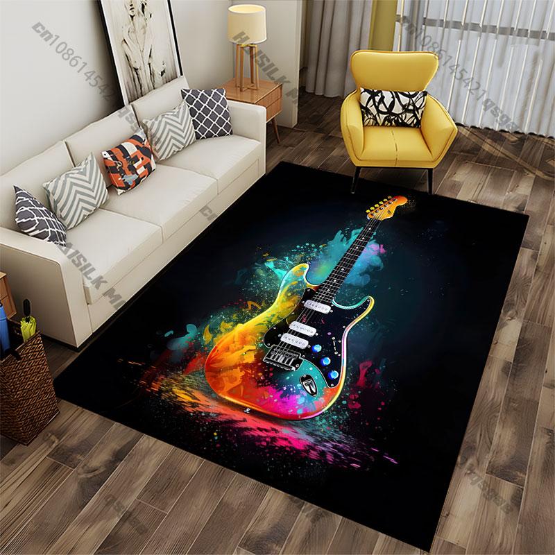 Colorful Artistic Electric Guitar Carpet Yoga Living Room Room Decor Children's Crawling Mat Doormat Area Rug Games Mat