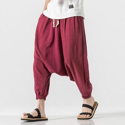 2025 Men Soild Color Wide Legs Pants Men Cotton Harem Pants Male Hip Hop Streetwear Pants Man Loose Chinese Style Trousers