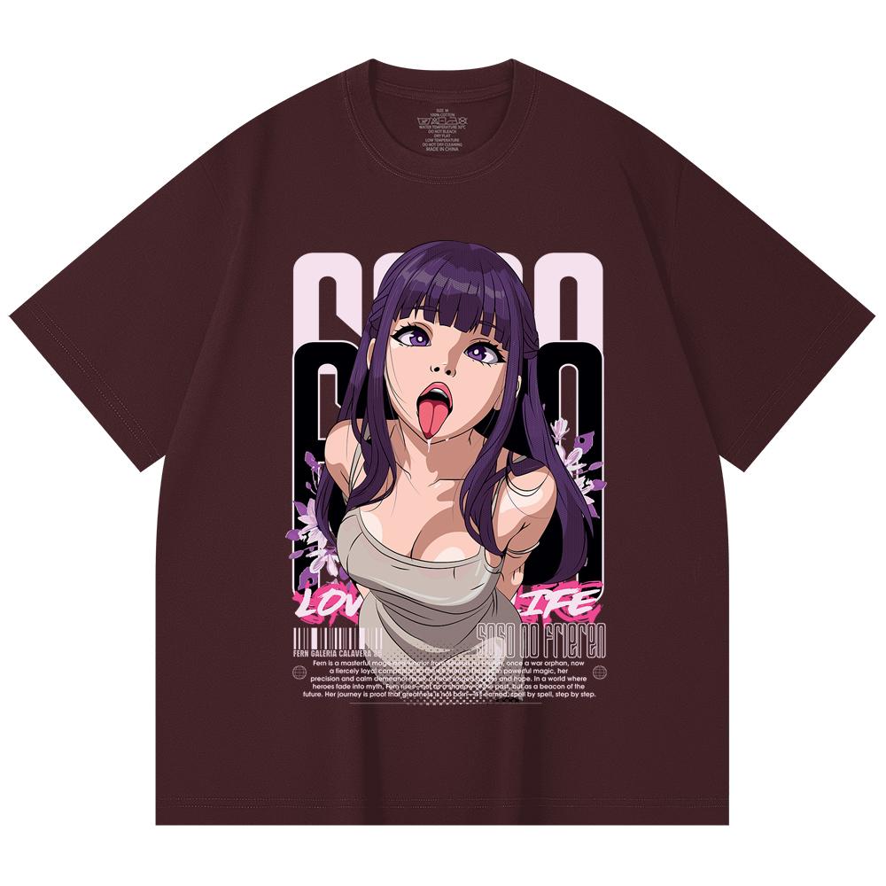 

230 Gsm 100% Cotton Frieren V3 Fern Print Unisex Heavy Cotton T Shirt 2XL вина червоного кольору