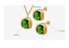 Korean Style Colorfast Emerald Crystal Pendant Necklace and Earrings Set