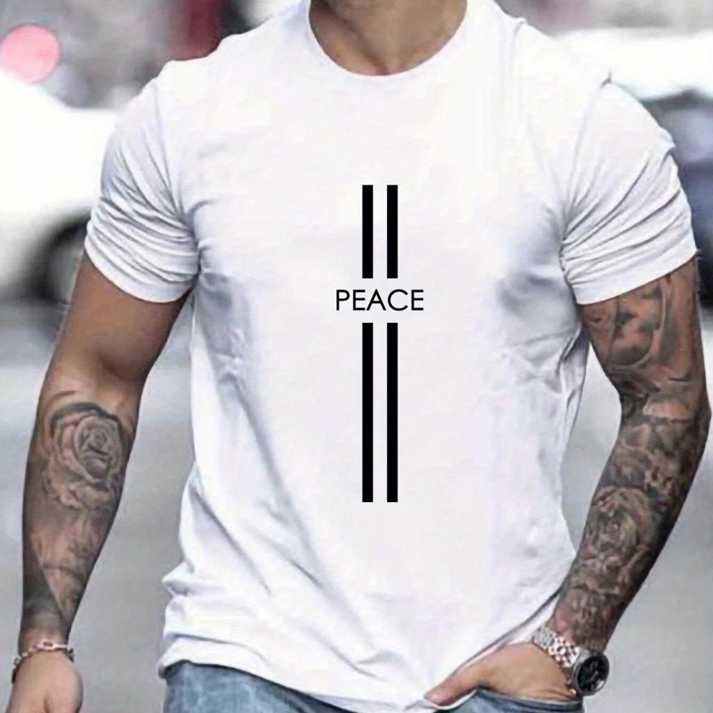 Pánská letní volná velikost 100% bavlna Peace Tisk Neformální Slim Fit Tričko s kulatým výstřihem a krátkým rukávem Top