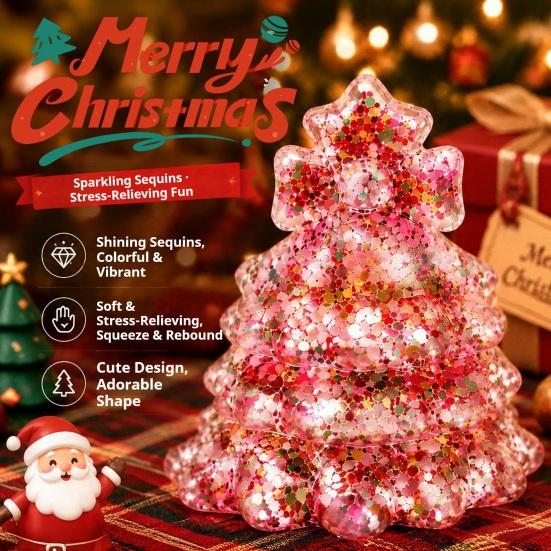Holiday Party Favors Glitter Christmas Tree Squeeze Toy, Xmas Sensory Toy for Stress Relief, Relief Slow Rise Mini Fidget Gift Kids Adults Quiet