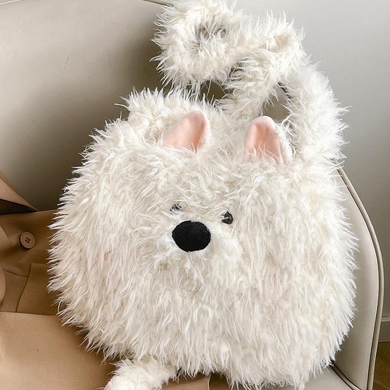 Cute Cartoon Dog Student Shoulder Bags For Women Girls Large Capacity Messenger Bag Simple Sweet Plush Female Handbags Gifts