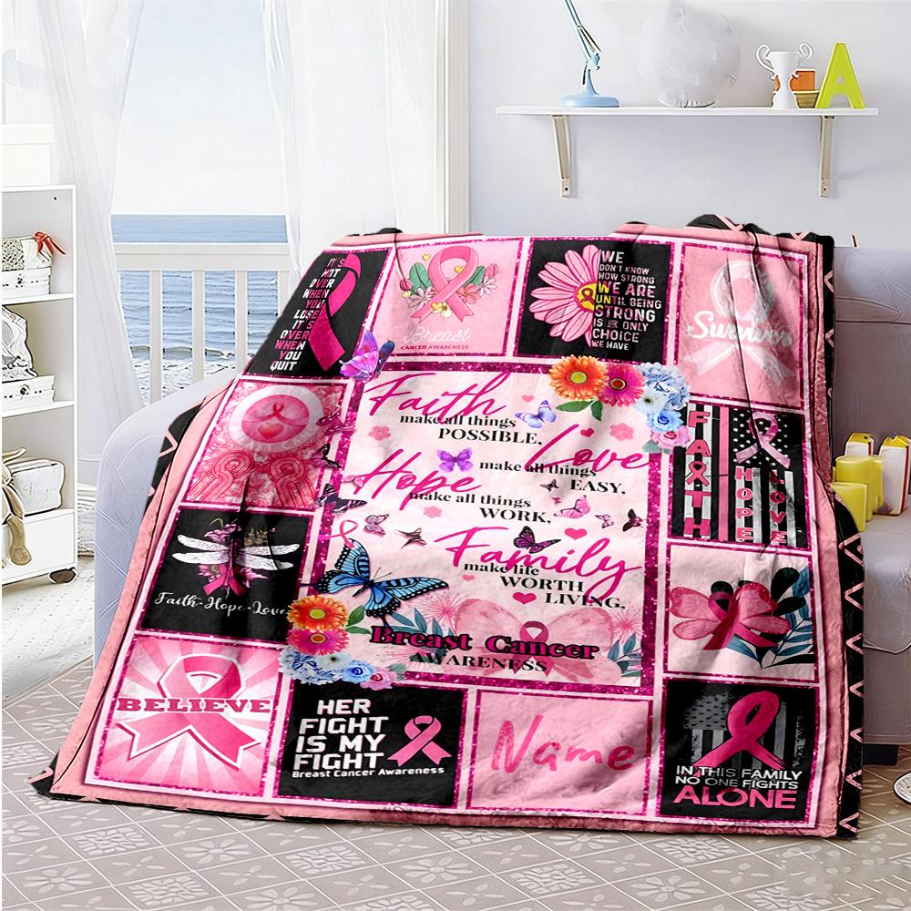 Pink Personalized Text Blanket Gift Customizable Blanket Durable Comfort Throw For Living Room Livingroom Bed Bedding Ideal for All Seasons