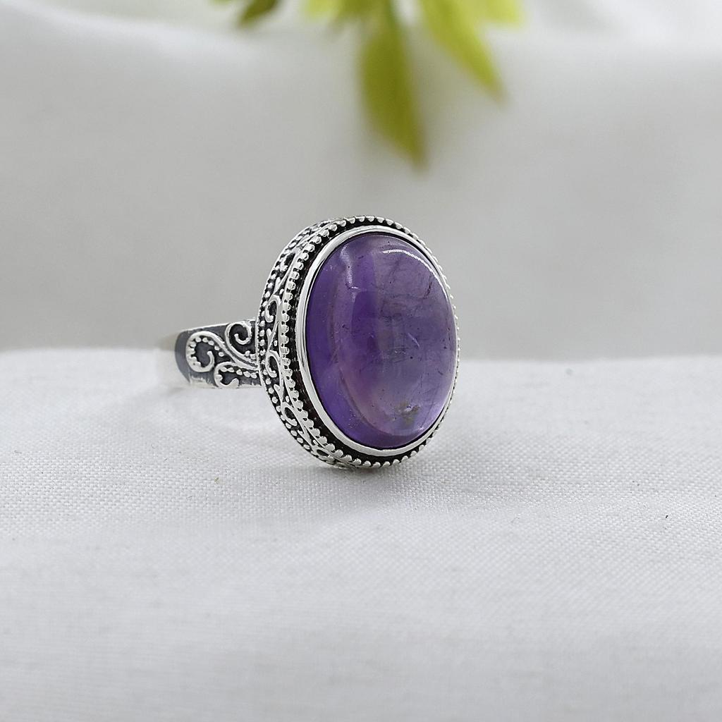 Amethyst Silver Ring, February Birthstone Jewelry, 925 Sterling Silver Handmade Jewelry, Unisex Ring Ar8949