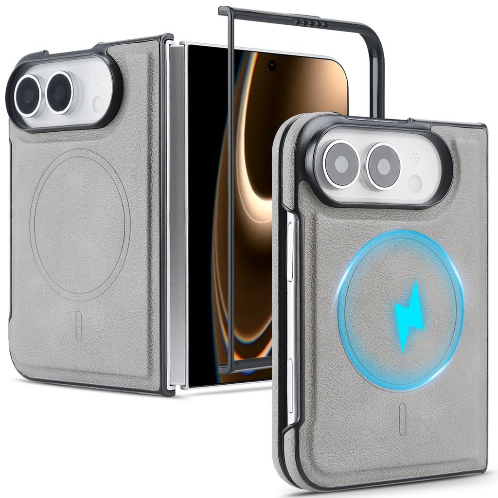 For IPhone Duo Fold Case Luxury PU Leather Skin Magnetic Protective Back Cover for MagSafe Wireless Charging Phone Shell Funda