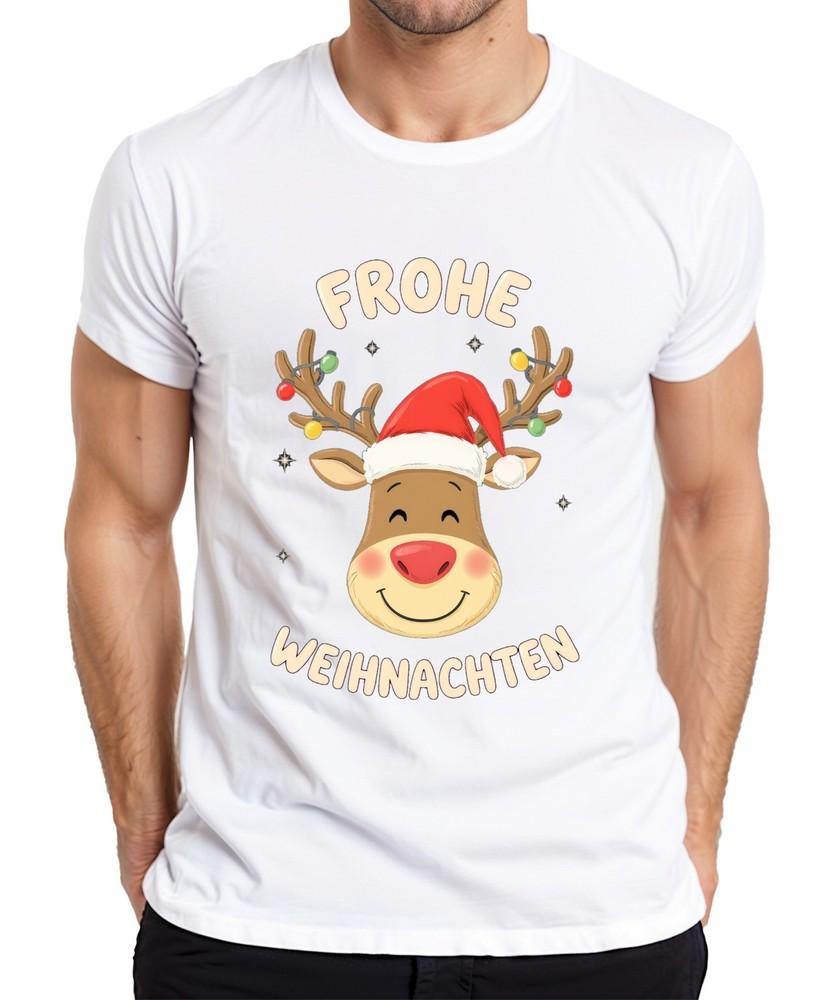Merry Christmas Reindeer Santa Hat Cartoon Kids Funny Unisexs Tshirt