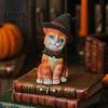 Shelf Decor for Cat Lovers Halloween Figurine, Resin Miniature Statue, Desktop Animal Ornaments Collectibles with Witch Hat/Cloak/Pumpkin Lamp Design