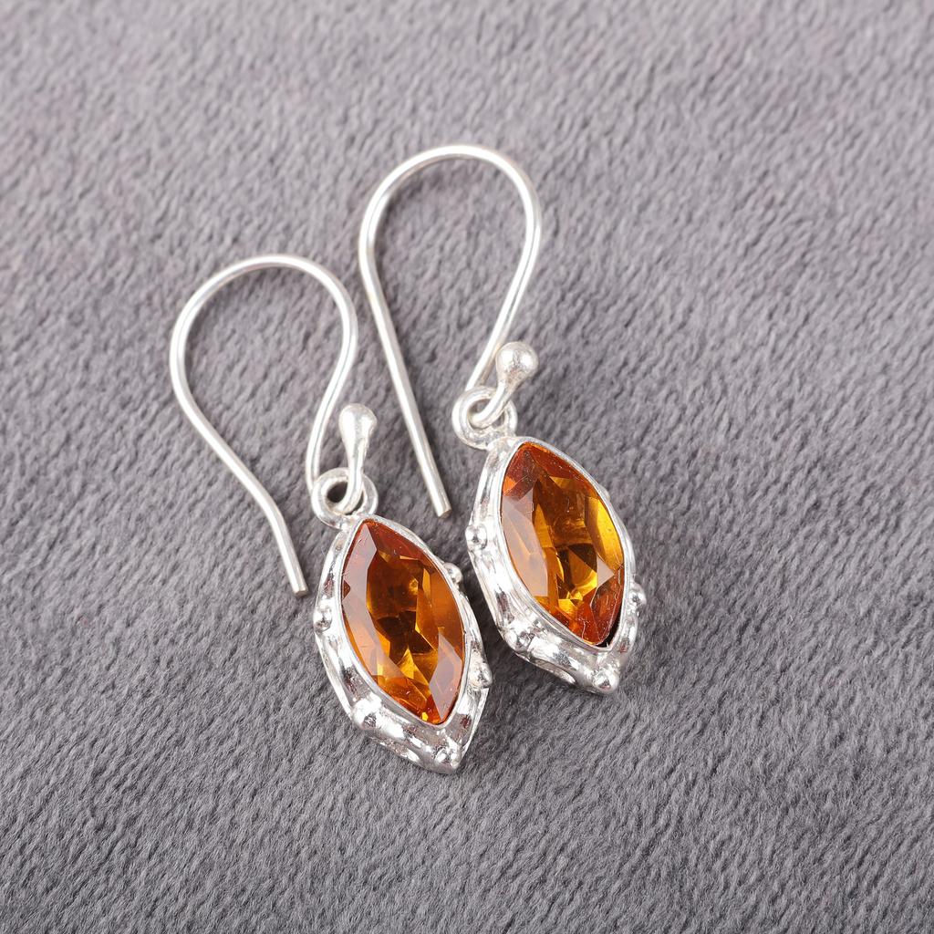 Šperky s citrínovými drahokamy, Náušnice z masivního stříbra ryzosti 925, Půvabné stříbrné šperky s citrínem, Ručně vyráběné náušnice jako svatební dar