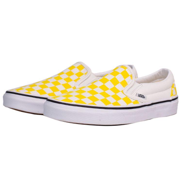Vans Slip-On Series Comfortable Casual Low-Top Canvas Shoes Unisex Sneakers Yellow White Checkered VN0A4BV3VXL