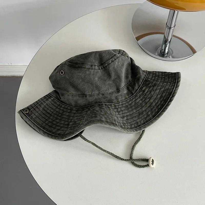 2025 Blue Cowboy Hiking Bucket Hats with String Men Denim Beach Sun Hat for Women Outdoor Couple Bob Panama Summer Fisherman Cap