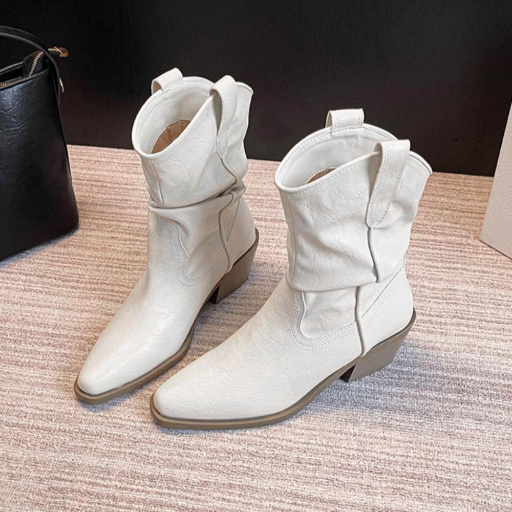 Women's Autumn Boots Thick Heel Pointed Boots Women's 2025 Autumn Winter New Retro Versatile Western Mid Tube Boots for Woman