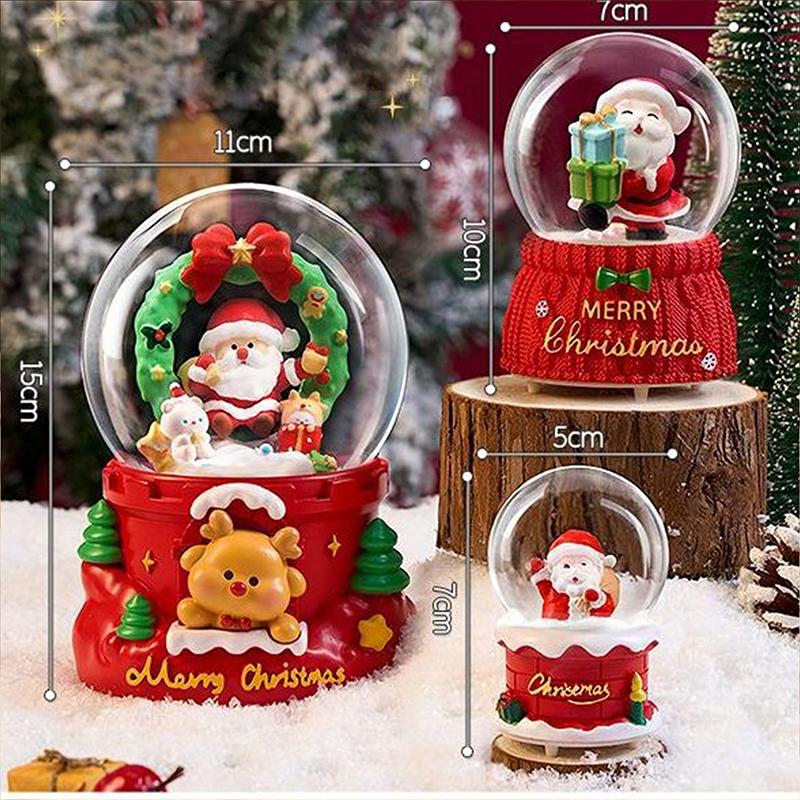 Christmas Snow Globe With 7 Color Lights Rotating Music Box Crystal Magic Ball Drifting Snow Santa Claus Gift Decoration