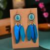 Bohemian Colorful Feather Dangle Earrings For Women Ethnic Long Chain Tassel Drop Earring Girls Vacation Jewelry Gift